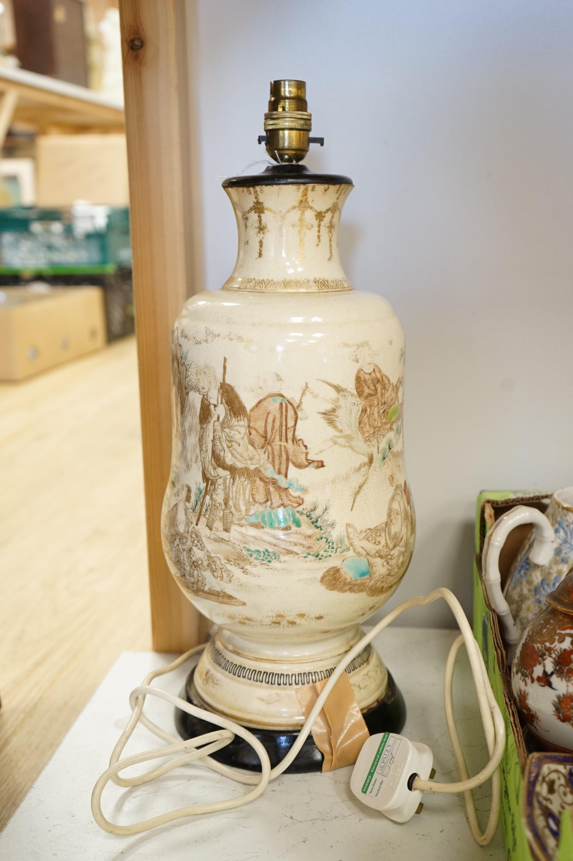 A large collection of Chinese and Japanese ceramics to include a pair of Satsuma vases, a Satsuma jar and cover and Imari wares